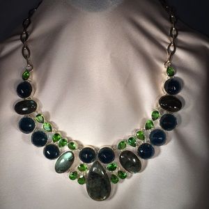 Labradorite, Peridot, & Blue Topaz  bib necklace.